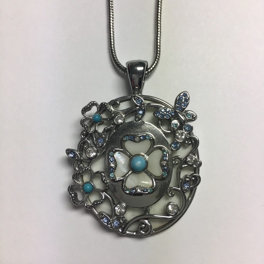 White Blue Silver Flower Necklace